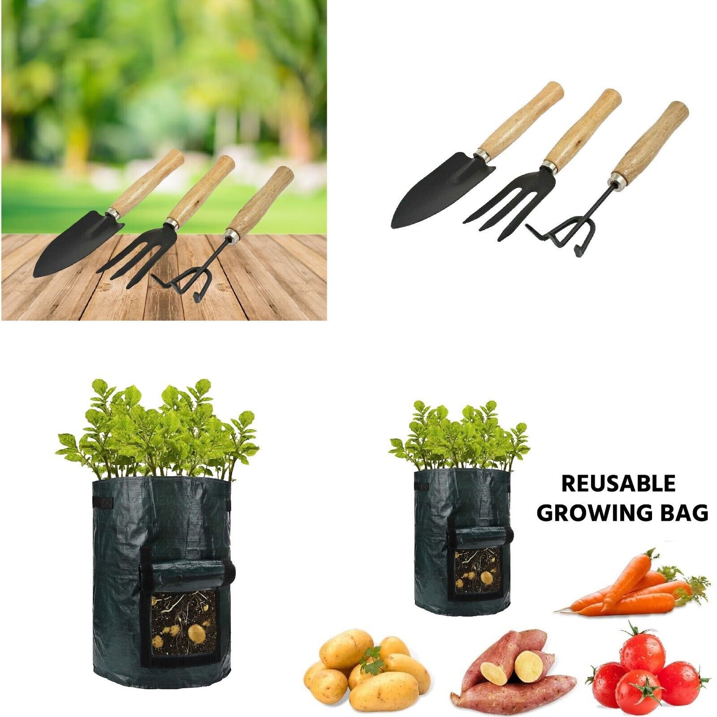 3Pc Heavy Duty Hand Trowel Transplanting Trowel and Fork Garden Tools Set