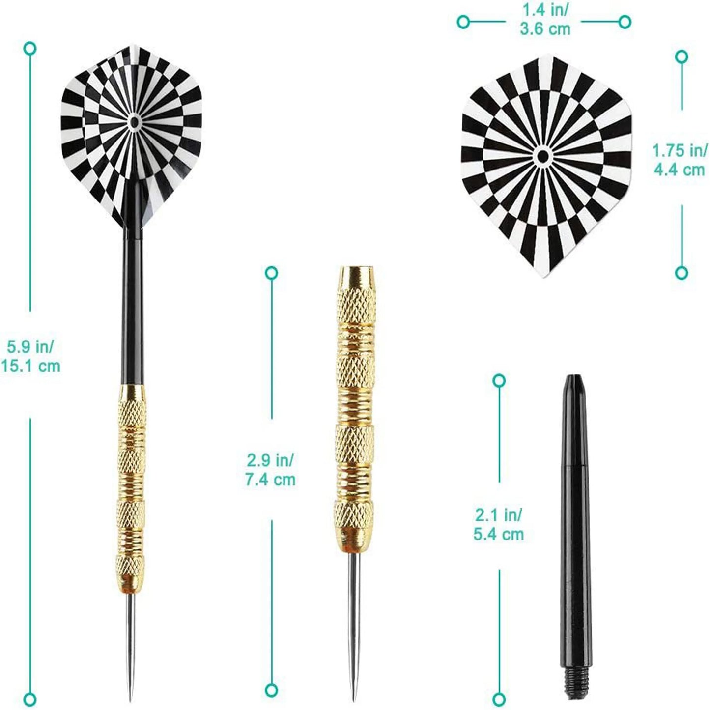 18PCS Steel Tip Darts, Professional Metal Darts, Dart Metal Tip Set, Dart Board Metal Darts, 14G Copper Plated Dart Needles