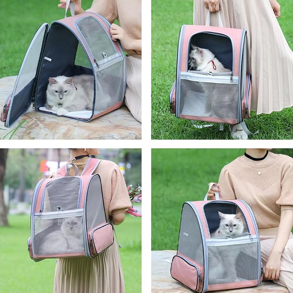 Portable Cat Bag Breathable Canvas Pet Backpack Cat Travel Bags for Cats and Puppy Foldable Pet Carrier