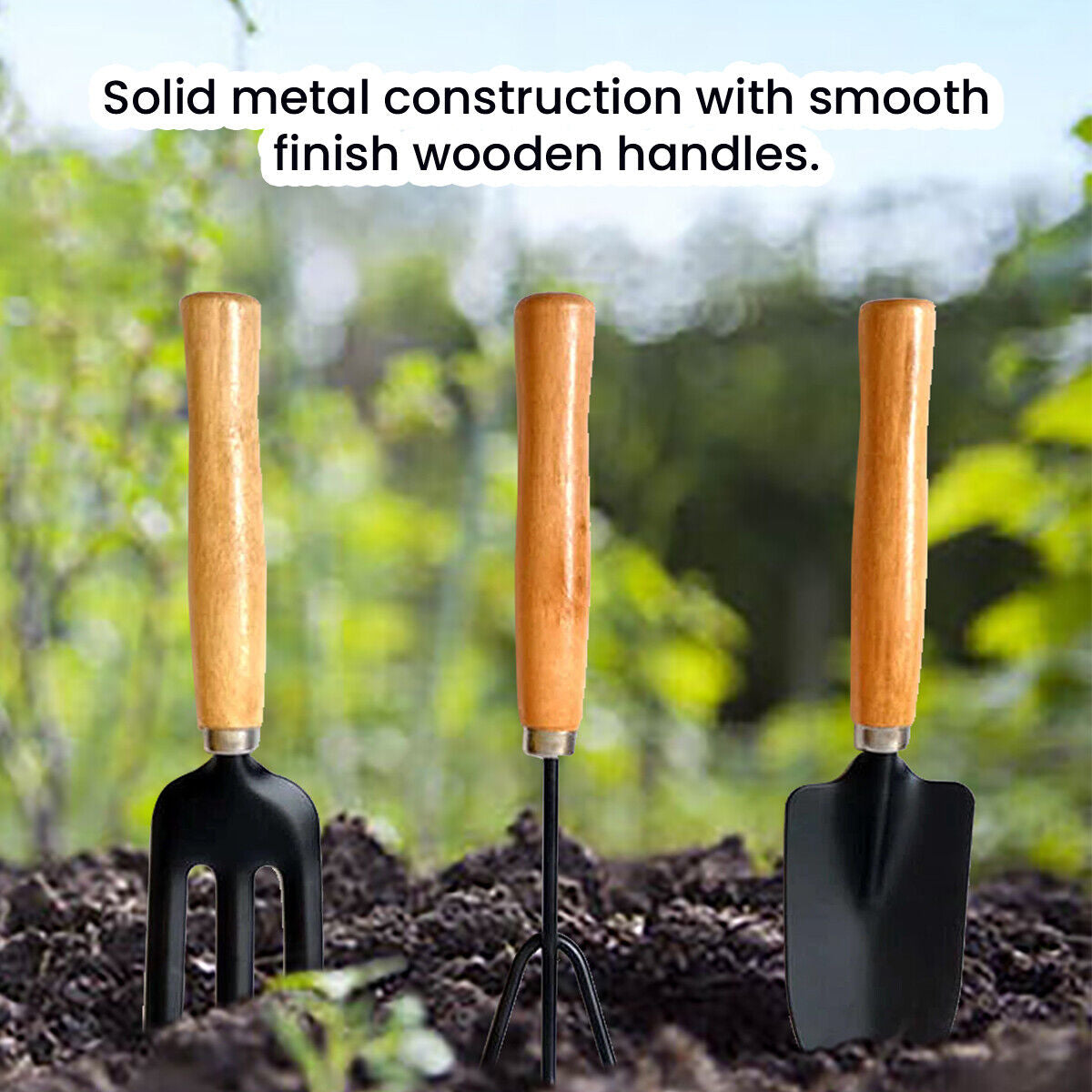 3Pc Heavy Duty Hand Trowel Transplanting Trowel and Fork Garden Tools Set