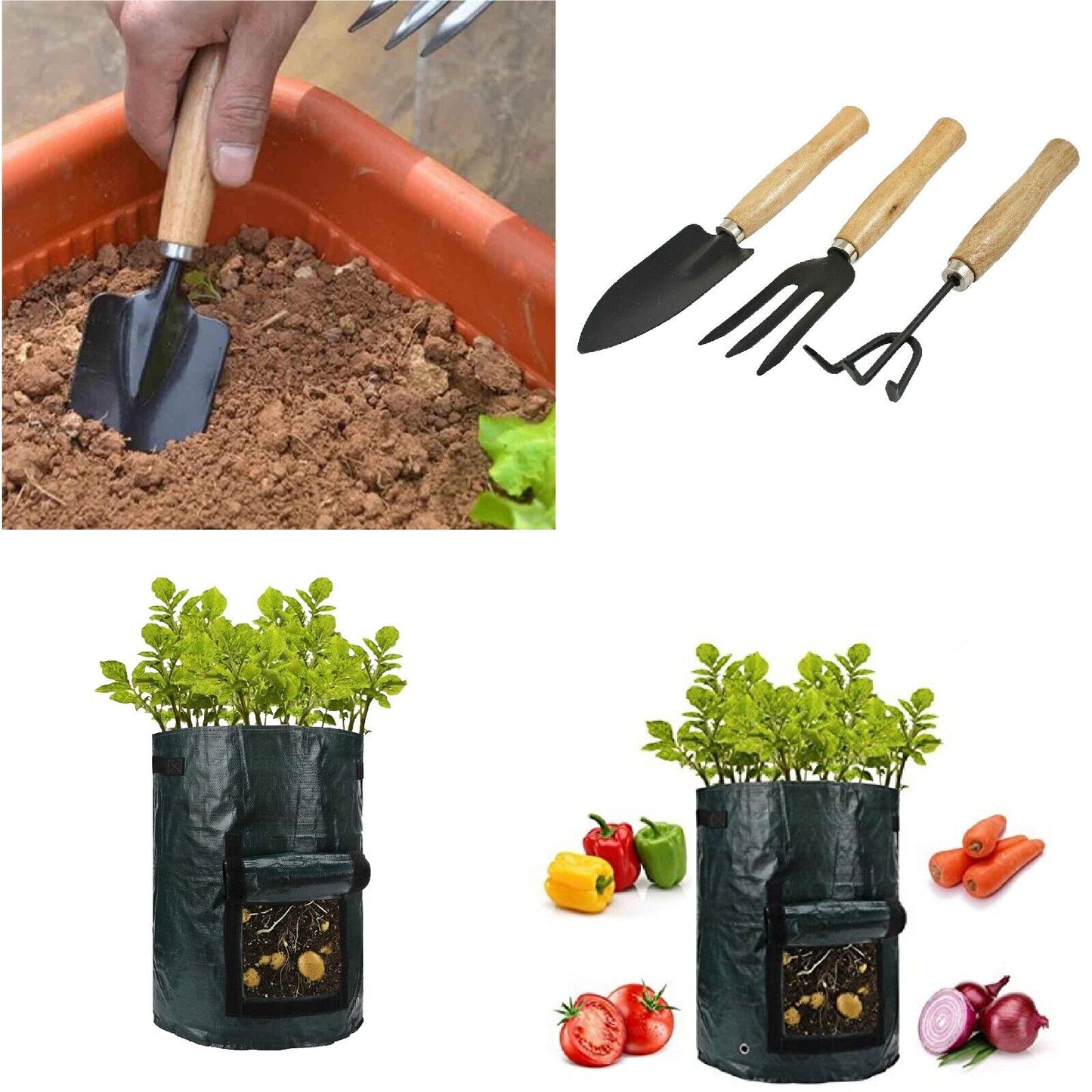 3Pc Heavy Duty Hand Trowel Transplanting Trowel and Fork Garden Tools Set